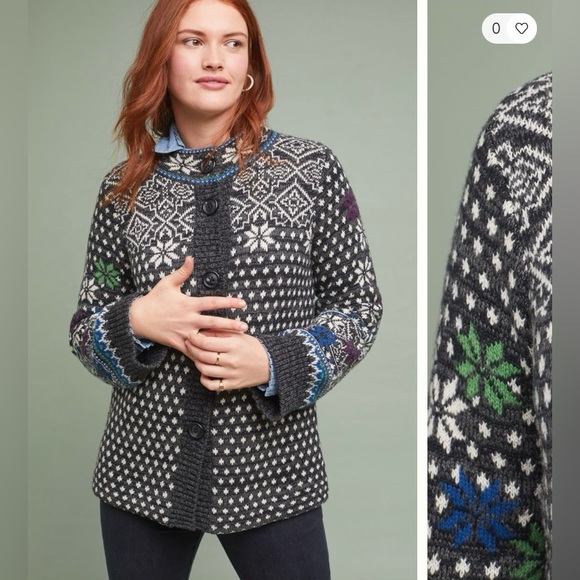 Anthropologie | Rosie Neira Nordic Sweater Cardigan Dark Grey | S - Picture 10 of 10